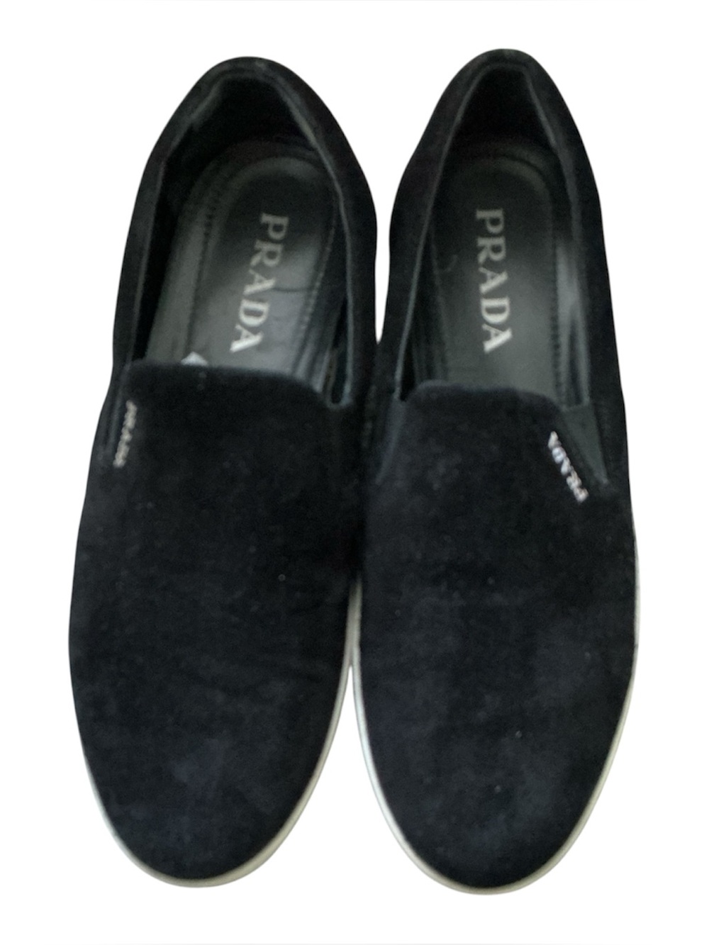 Authentic Prada Black Velvet Platform Loafers Shoes Size 39.5